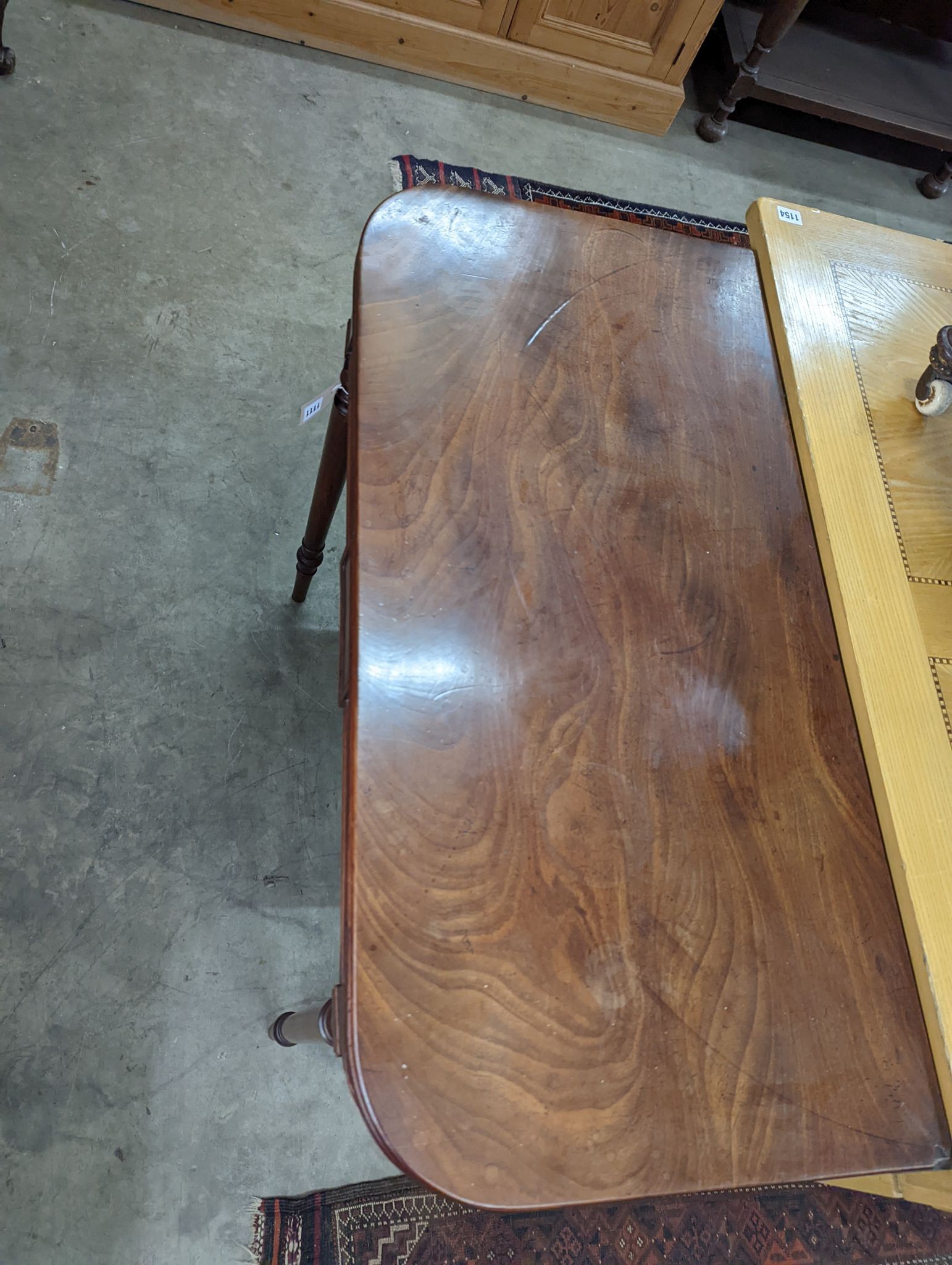 A Regency mahogany rectangular folding tea table, width 90cm, depth 45cm, height 74cm